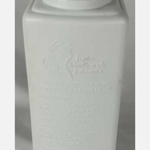 Vtg Johnsons Baby Powder Embossed Bottle 9 Oz 75% Full Movie Prop USA Babies - Picture 2 of 4